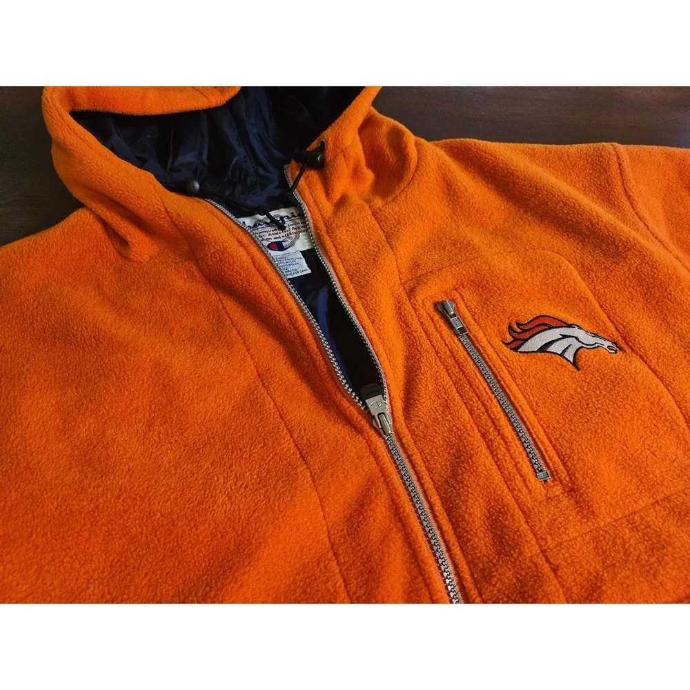 Champion Fleece Hoodie Mens 2X Orange Denver Broncos Full Zip Jacket Embroidered